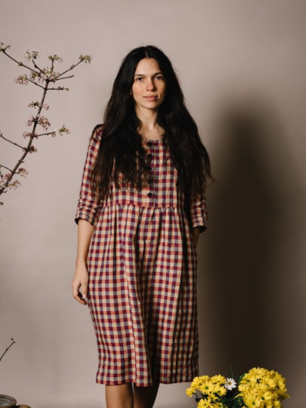 Pyne & Smith No. 12 Flax Linen Dress in Tilling Check XS